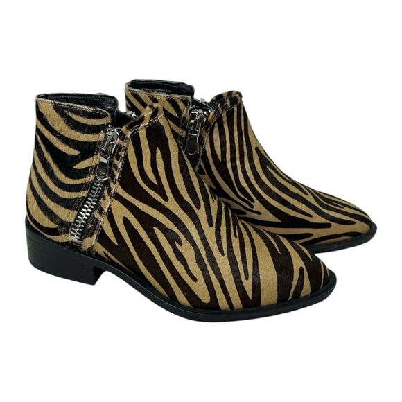 Steve Madden Brown Zebra Print Hickory Ankle Boots Leather Boots 5.5 NEW - Picture 1 of 4